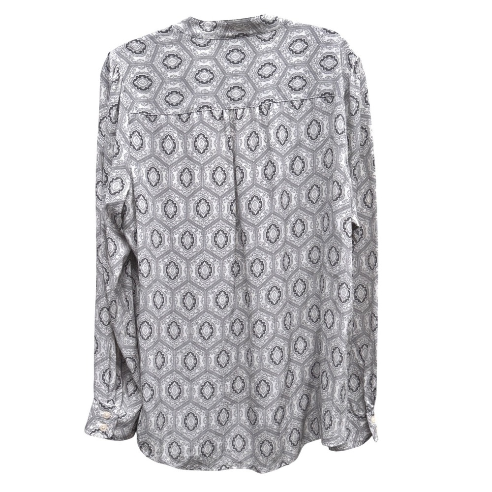 C Wonder Silk Blouse Long Sleeve Grey Medallion Print Size Large Professional - Picture 3 of 6